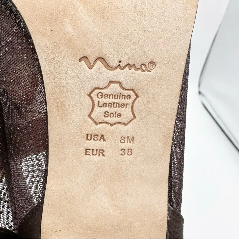 Women's Nina Cocoa Brown Sheer Glitter Satin Formal Pumps Heels Shoes size 8M‎